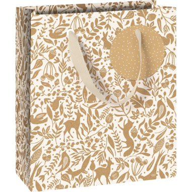 DISCOUNTED - Stylish Gift Bag - White and Gold Animal and Foliage Design
