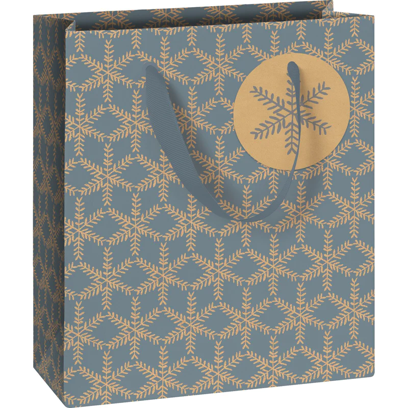 DISCOUNTED - Stylish Gift Bag - Blue and Gold Snowflake Design